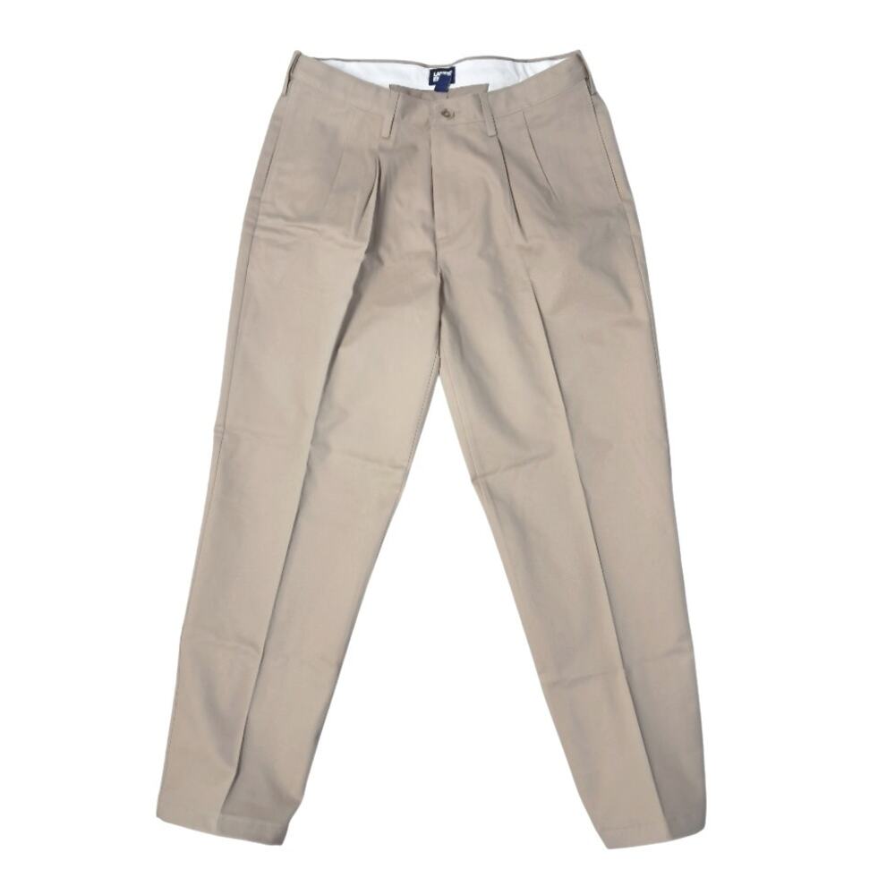 LANDS' END Men's Khaki Docker Pants Size 36 NWT Pleated Front Cotton Tan Chinos